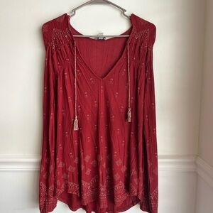 Lucky Brand Burgundy Boho Blouse
